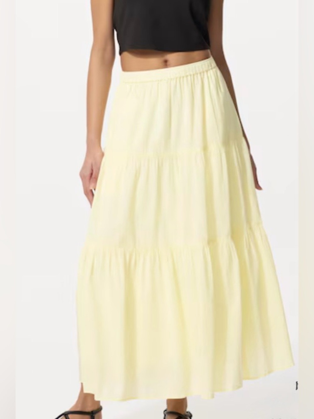 Uniqlo Pale Yellow Tiered Maxi Skirt